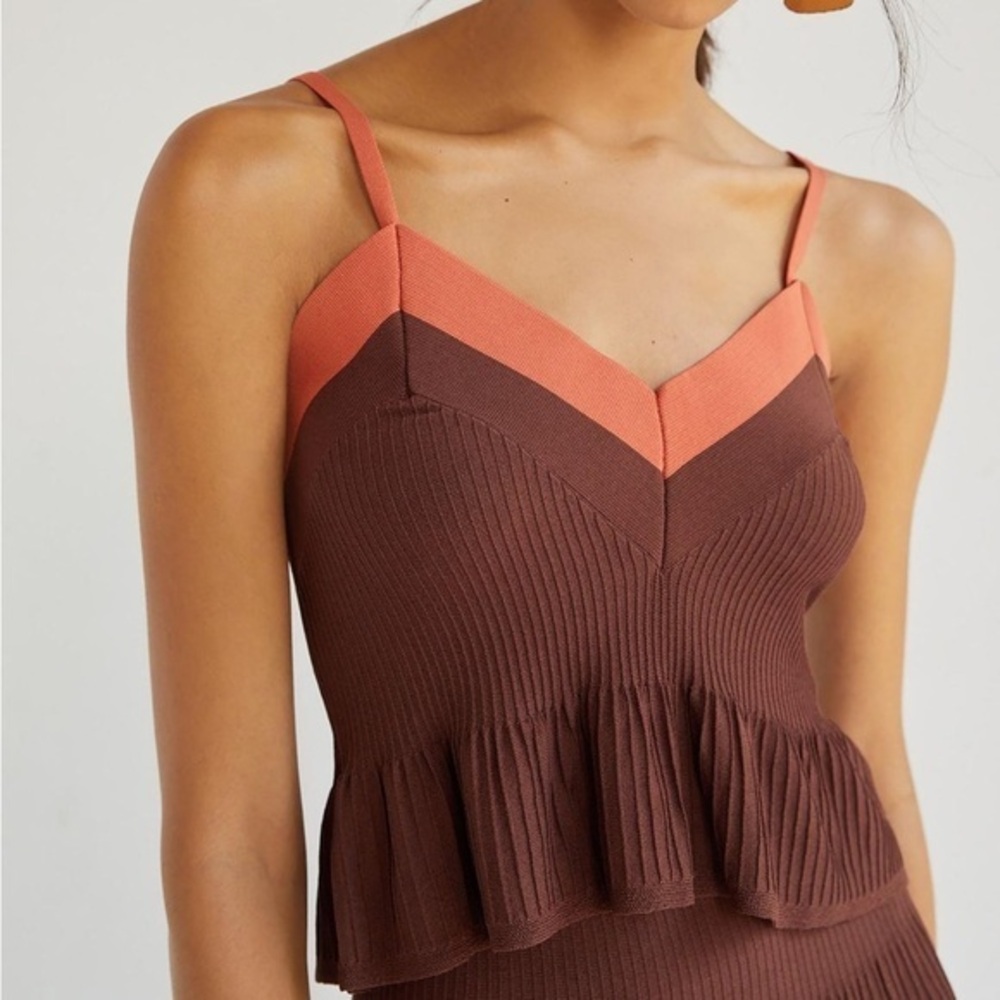 Eva Franco Brown color block peplum tank top